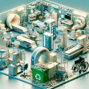 medical roomthat has various amounts of used medical equipment. money to sell back old equipment