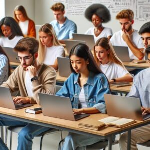 Students sitting at desk typing