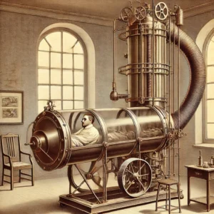Historical iron lung ventilator used for polio patients.