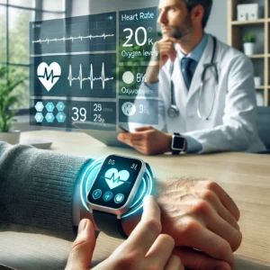 A patient using AI-powered wearable health monitoring technology.