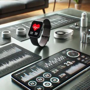A-close-up-of-wearable-health-monitoring-devices-such-as-smartwatches-and-biosensors