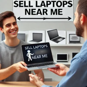 An-image-of-a-customer-smiling-while-handing-over-a-laptop-to-a-technician-in-a-professional-store-setting