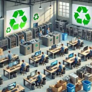 Warehouse of workers recycling