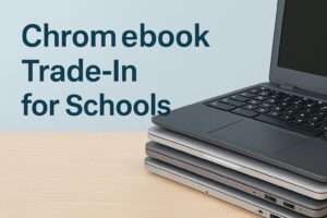 Chromebooks stacked on top one another 