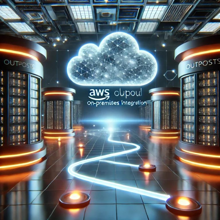 A-futuristic-hybrid-cloud-environment-showcasing-AWS-Outposts.