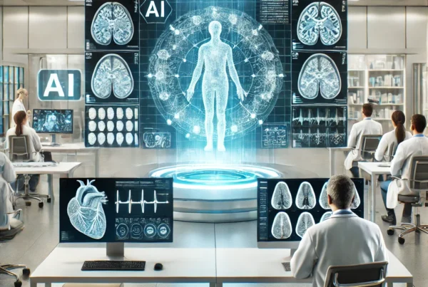 AI system analyzing medical imaging data in a clinical setting.