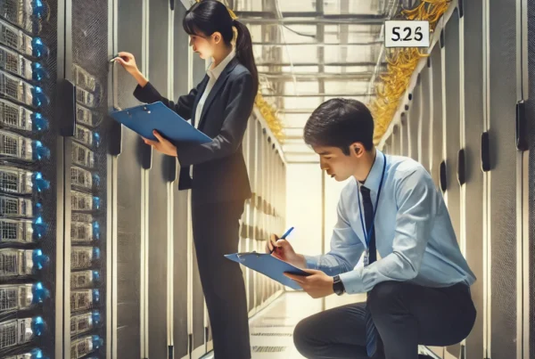 IT-professionals-in-a-server-room-labeling-and-organizing-server-equipment-before-relocation