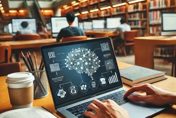 Person working on Macbook in library