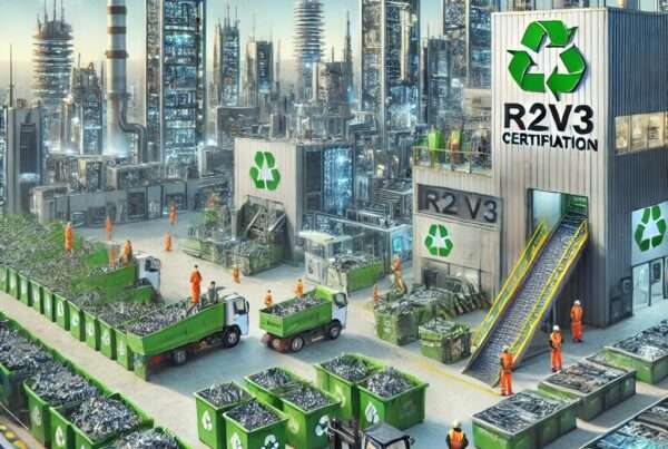 factory with recycled equipment and recycling signs