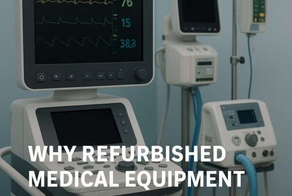"Why refurbished medical equipment is revolutionizing healthcare" with medical equipment in back ground