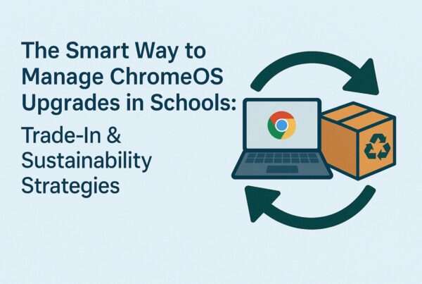 Chromebook Laptop being recycled with recycling box